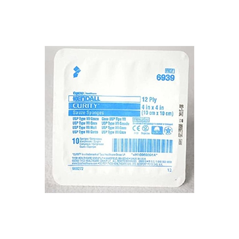 Covidien 6939 Curity Gauze Sponges, Sterile, 12-Ply, 4" x 4"