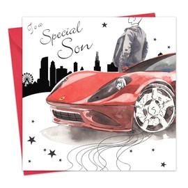 Twizler Happy Birthday Card For Son with Silver Foiling & Unique Watercolour Effect – Car Card - Birthday Card For Him - Son Birthday Card - Male Birthday Card – Mens Birthday Card