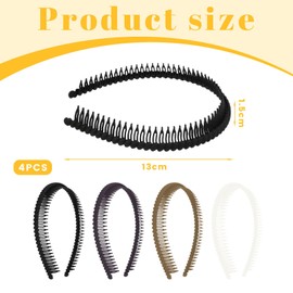 VelvetGlow StirnbäNder Mit ZäHnen FüR Frauen Rutschfest, Kunststoffkamm Stirnband Mit ZäHnen, StirnbäNder FüR Damenhaare, Bequeme HaarbäNder Haarschmuck FüR Frauen MäDchen, 4 Pcs