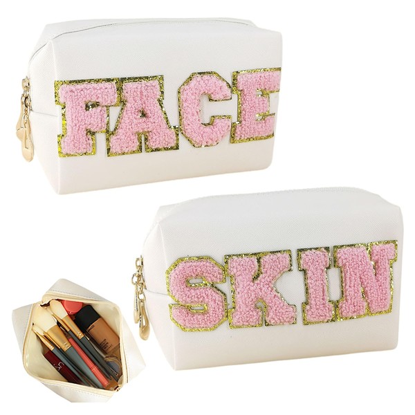 2 Pcs Skin & FACE Patch Cosmetic Bags, Preppy Patch