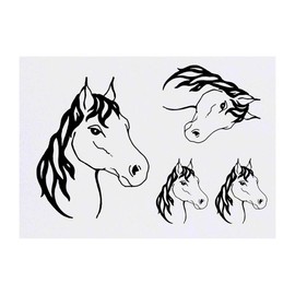 4 x 'Horse's Face' Temporary Tattoos - Water Resistant, Skin-Safe, Non-Toxic Transfers, Mixed Sizes (TO00000932)