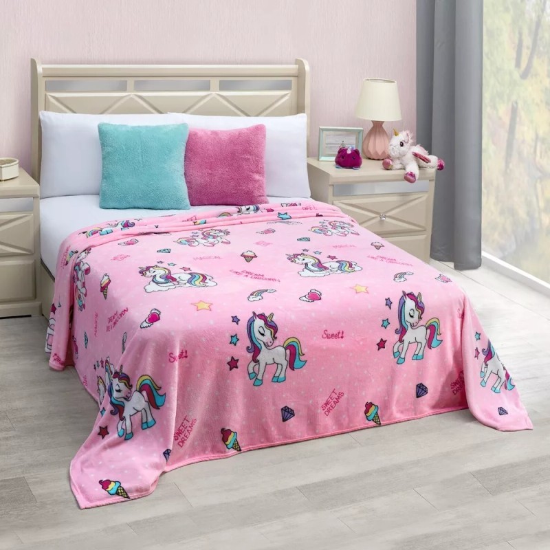 Colchas Elefantito Frazada Calientita Matrimonial Rosa Unicornios Felicity Diseño de
