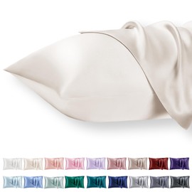 Satin Cushion Cover 40 x 60 cm, Set of 2, Soft as a Silk Pillowcase, Like Silk Pillowcase Suitable for Curly Hair, Satin Pillowcase with Zip, Vielit Cushion Covers, Beige Cushion Cover