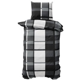 Leonado Vicenti Microfibre Bed Linen 135 x 200 cm Duvet Cover Bedding Black Grey White Checked Striped 2-Piece