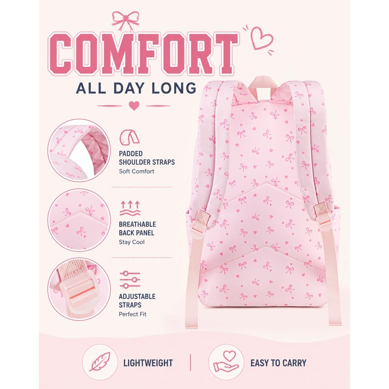 CAMTOP Girls Backpack with Lunch Box Set, Cute Bow School