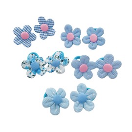 10PCS Blue Baby Kids Small Pony Tails Hair Ties，Kids Elastic Hair Ties，Flower Hair Ties For Girls，Cute Hair Ties Toddler Hair Accessories For Girls，Baby Hair Ties No Damage