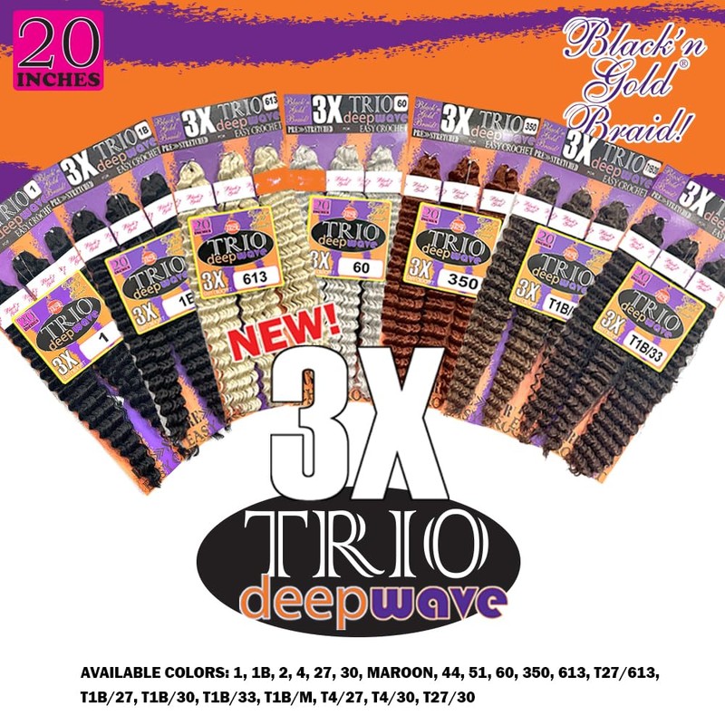 3X TRIO DEEPWAVE 20" (3 PACK) SYNTHETIC HAIR FOR CROCHET