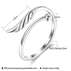Angel Wing Simple Open Rings Band Sterling Silver Adjustable Finger Toe Ring Wedding Promise Band for Women Girls