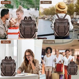 KoboIn Backpack Purse for Women Fashion Designer Laptop Backpack for Women 15.6 inch Casual Daypack Backpacks with Wristlet (Two-toned Coffee)
