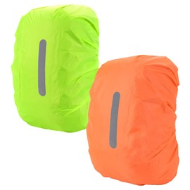 PMTFUMY 2 Pcs Waterproof Backpack Rain Cover with Reflective Design, Reflective Waterproof Rain Cover for Backpacks,Ideal for Hiking, Traveling, and Climbing (Green/Orange)