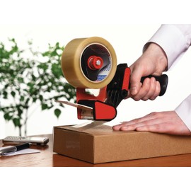 tesa Handabroller CLASSIC - Universeller Abroller für Klebebänder - mit robuster Metallhalterung - für Paketbänder mit bis zu 50 mm Breite