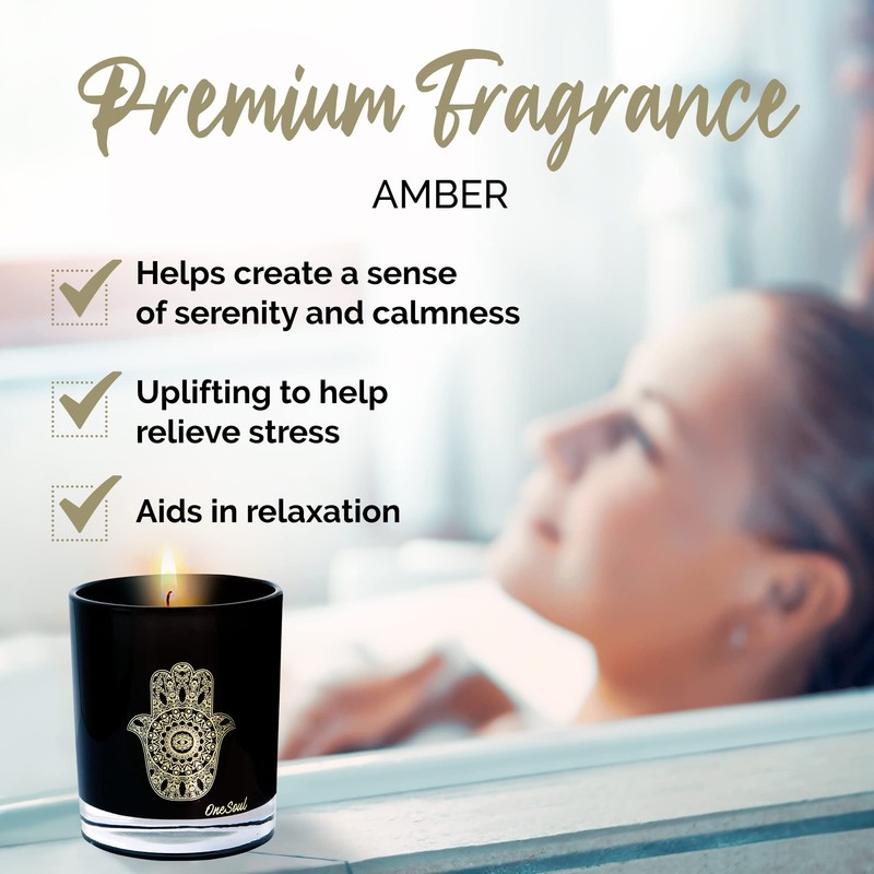 Vela aromática de ámbar marroquí con diseño de hamsa, cera