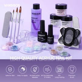 VANSISOS Acrylic Nail Kit for Beginners:Nails Kit Acrylic Set with 3PC Acrylic Powder 75ml Acrylic Liquid Set with Glitter Powder Top Coat Nail Tools Perfect Acrylic Nail Kit for DIY Nail Art at Home