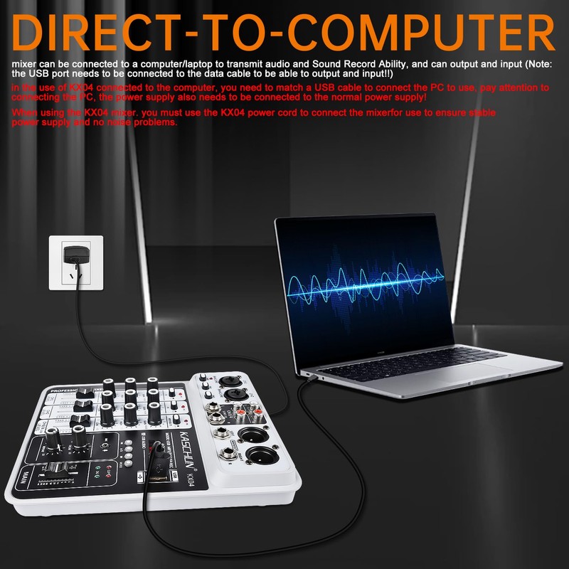 Professional DJ audio mixer, 4-channel DJ mixer, Bluetooth sound mixer,