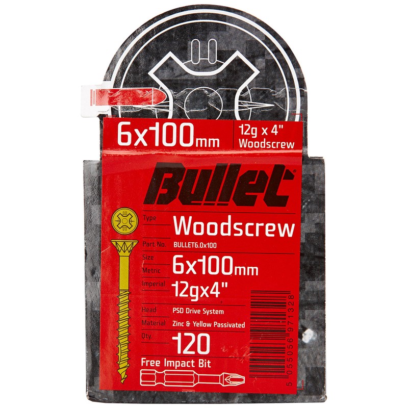 Bullet 6.0 x 100mm Wood Screw (120 Pieces)