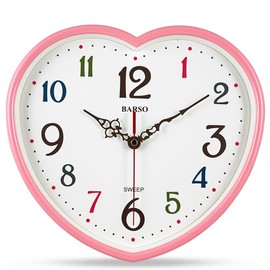 Love Heart Silent Wall Clock, 10 Inch – Colored Numbers, Perfect for Bedroom or Living Room (Pink)