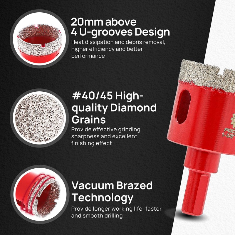 Diamond Core Drill Bits Set - FOCSTOL 10pcs (6/8/10/20/25/28/32/35/50mm+35mm Beveling