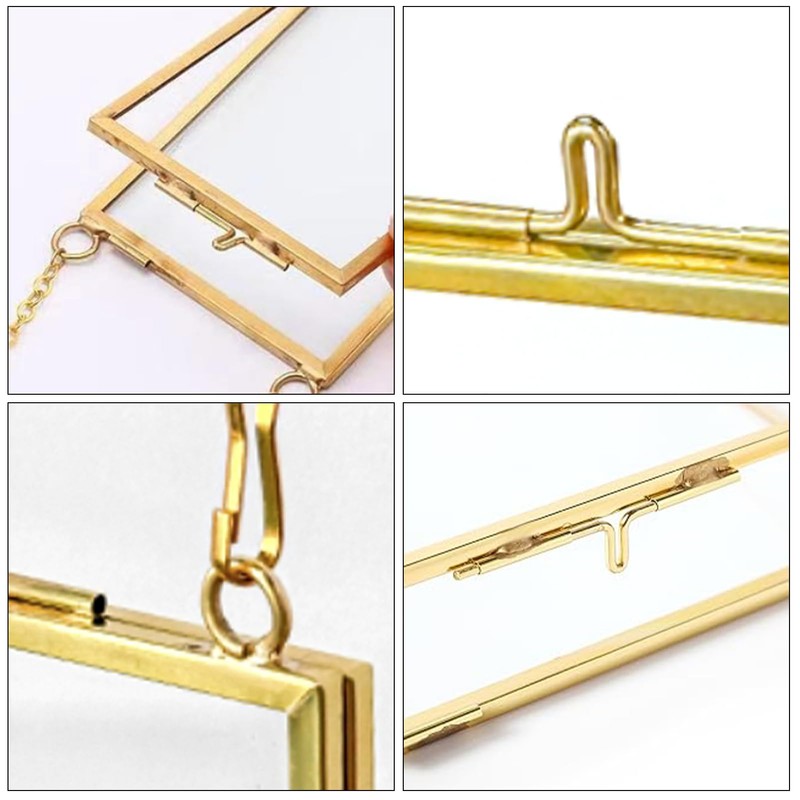 3 pcs Pressed Flowers Glass Frames,Golden Hanging Glass Picture Frames