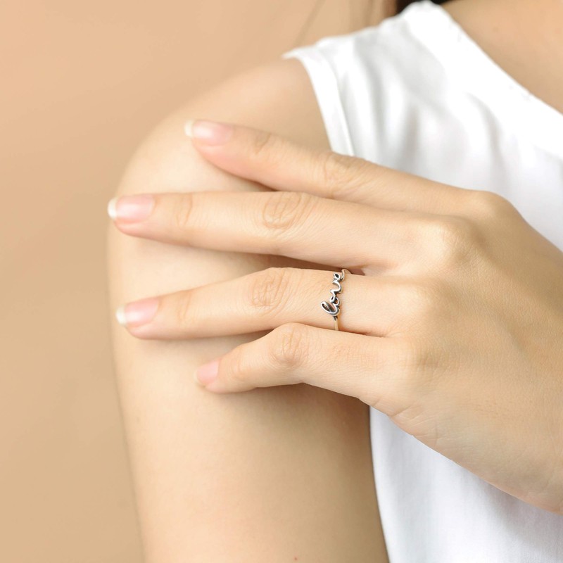 Boma Jewelry Sterling Silver Love Script Ring, Size 7