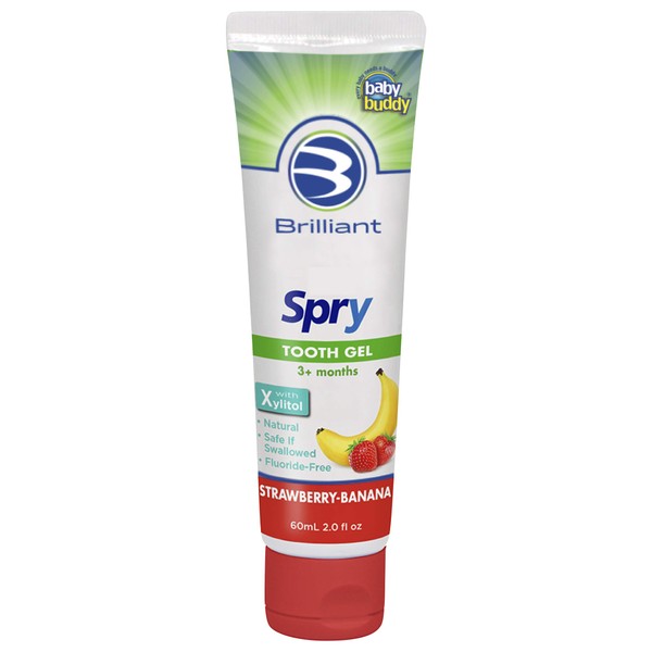 Brilliant Kids Toothpaste Gel by Spry – with Xylitol for Advanced Teeth and Gums Protection – Fluoride Free and Safe If Swallowed, Natural Strawberry Banana Flavor, 1 Count