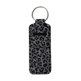 FKELYI Womens Chapstick Keychain Holder Black Leopard Print Portable Lipstick Sleeve Lip Balm Pouch Key Chain Holder Work Travel Accessories