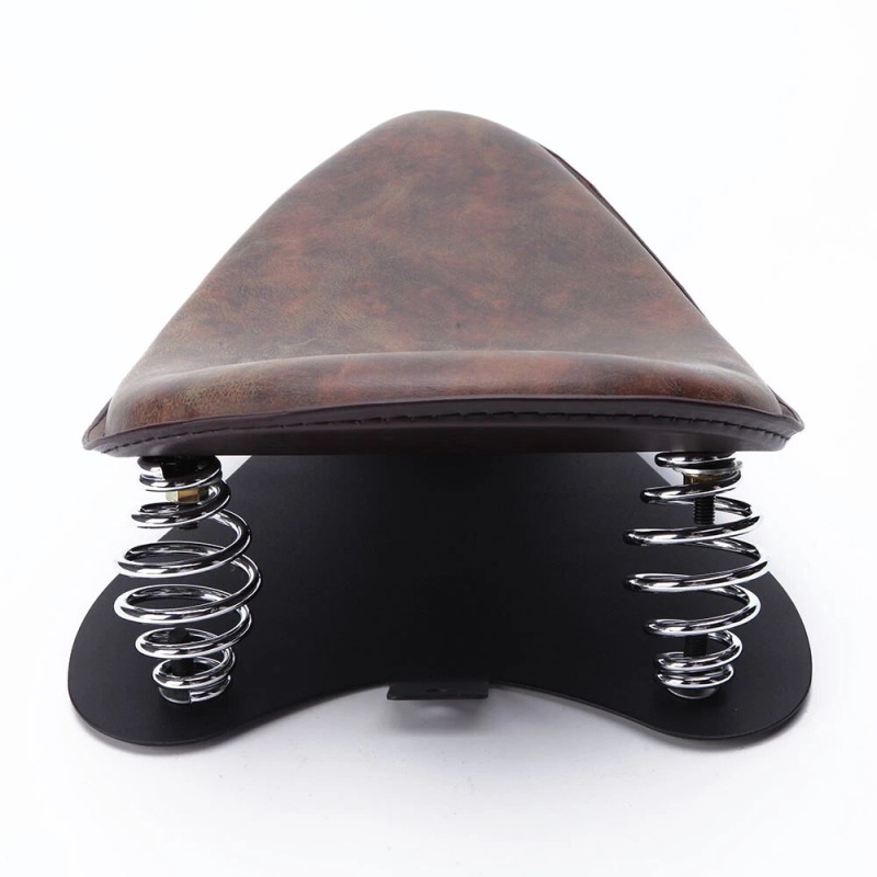 GOODFITMENT Retro Brown Leather Motorcycle Spring Solo Seat w Base
