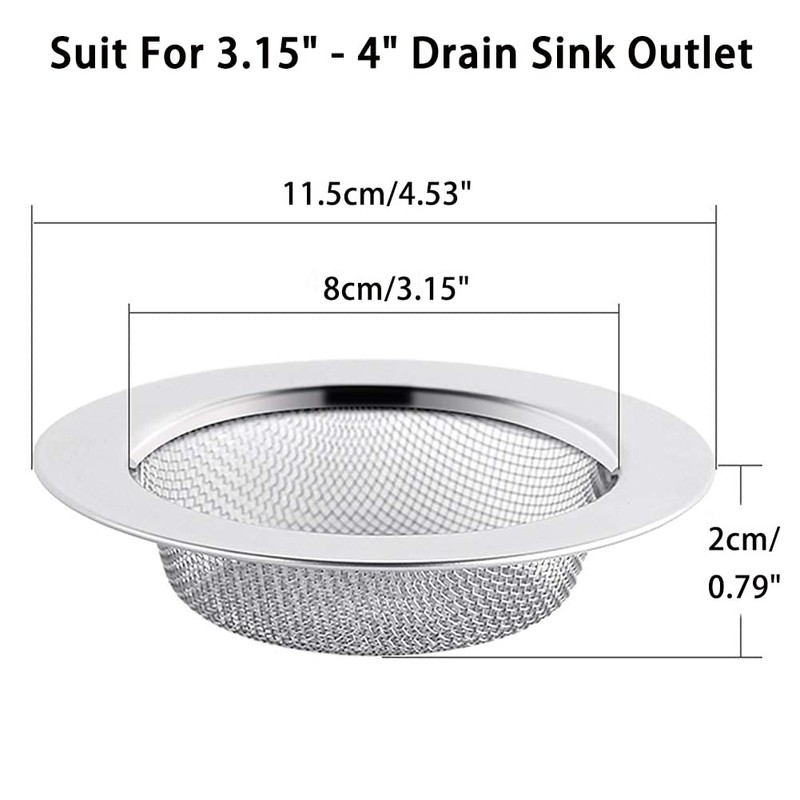 Drain Strainer Stainless Steel Rustproof Set of 2, 11.5 cm
