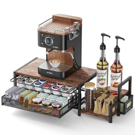 Kssiaz K Cup Holder, 2-Tier Coffee Pod Holder for 60 Pods, K Cup Drawer Organizer with Sliding Storage Drawer, Coffee Bar Station Organizer for Countertop, Space Saving, Home & Office, Brown