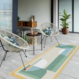 RUGGABLE Washable 2x7 Runner Rug, Outdoor Olena Jade, Premium Modern Rugs Outdoor for Hallway, Kitchen, Entryway, Living Room, Bedroom, Office with Gripper Non Slip Pad