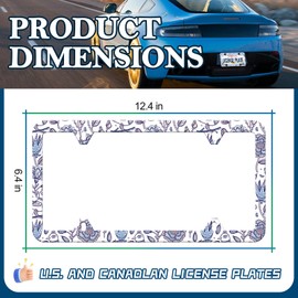 LIN KANG Boho Flowers License Plate Frame Mandala Paisley Floral License Plate Holder Universal Stainless Steel Auto Parts Rust-Proof Waterproof Car Decorative Tag Frame for Standard US 12x6 Inch