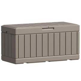 Greesum 82 Gallon Resin Deck Box Large Outdoor Storage for Patio Furniture, Garden Tools, Pool Supplies, Weatherproof and UV Resistant, Lockable, Coffee