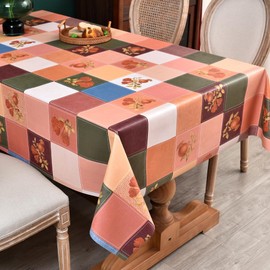 Zobesta Vinyl Tablecloths for Rectangle Tables, Heavy Duty Vinyl Tablecloth Vinyl Table Cover Table Cloth Rectangle Table for Kitchen and Outdoor (Orange Grid, 55 x 118 Inch, 10-12 Seats)