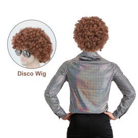 VIKSAUN Hippie Costume Set, Funky Afro Wig, Sunglasses, 70s 80s Disco Wig Costume Set, Hip Hop Costume Kit Rapper Costume, 60s 70s Hippy Fancy Dress Mens Accessories,for 50/60/70s Theme Party (2 Pcs)