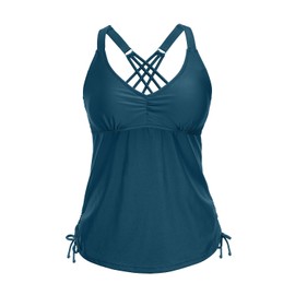 Tempt Me Women Tankini Top Only V Neck Swim Tops Tummy Control Bathing Suit Top No Bottom, Blue Green, X-Large