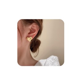 Vcagirest Metal Heart Stud Earrings Simple Temperament Earrings Women Valentines Day Gift (Gold)
