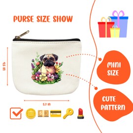 BJDAMAI Pug Coin Purse Pouch Bag Holder for Teens Girls Women Kids, Pug Lovers Gifts Stuff Decor, Small Mini Purse Coin Card Key Headset Lipstick!