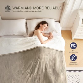 Electric Blanket Full 72"x84" Heated Electric Blankets 10 Heating Levels 12 Time Settings 8 Hours Auto Off Fast Heating and Overheat Protection ETL Certified Machine Washable,Light Brwon