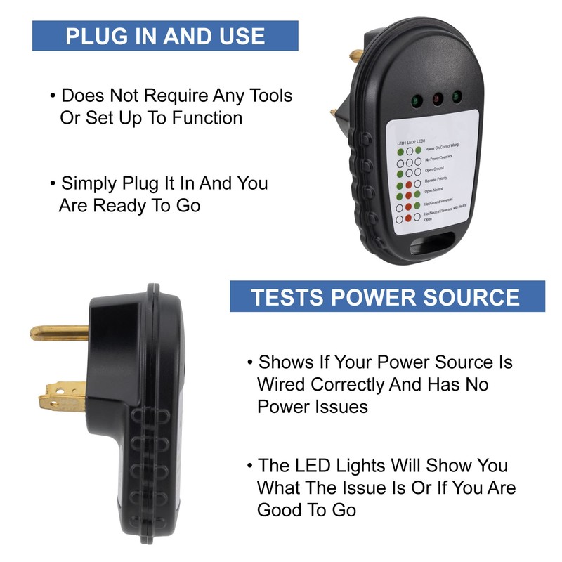 RecPro RV Circuit Analyzer Tester Plug 30 Amp with LED