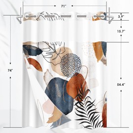 Britown No Hook Boho Terracotta Navy Blue Orange Shower Curtain with Snap-in Liner, Blush Pink Double Layers Waterproof Fabric with See Through Top Window Open Grommet Bath Curtain 71x74 Inch