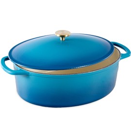 Best Choice Products Oval 7.5 Quart Enamel Cast-Iron Dutch Oven, Heavy-Duty Pre-Seasoned for Baking, Cooking w/Side Handles – Blue