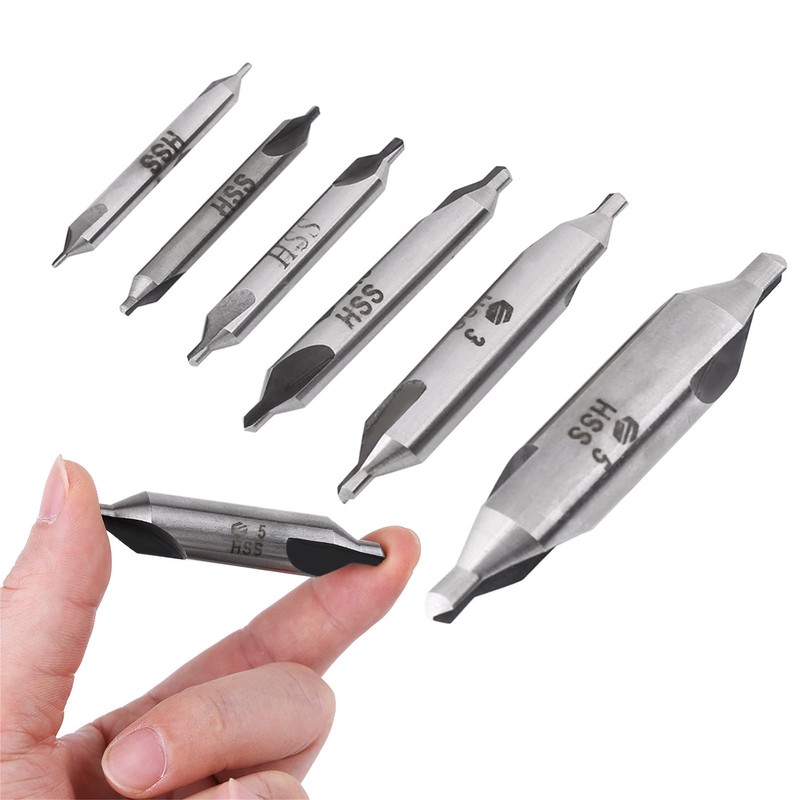 6Pcs HSS Center Drill Bits Set,1/1.5/2/2.5/3/5mm 60 Degree Lathe Mill