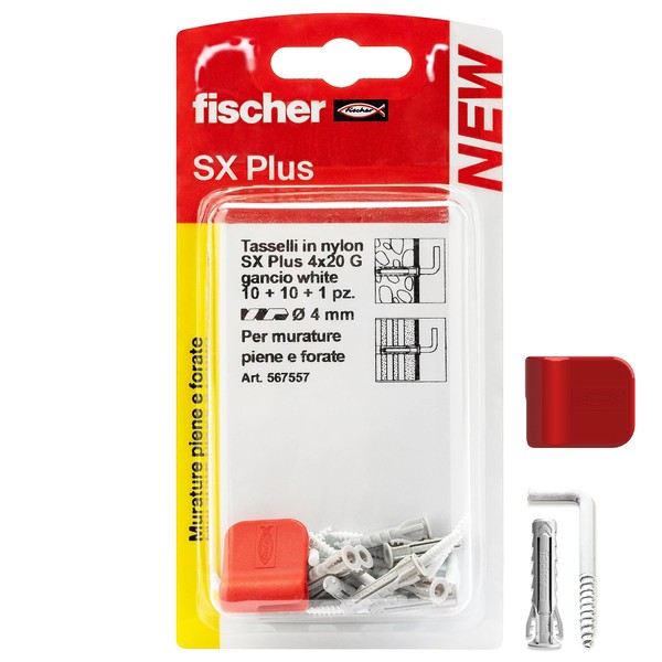 Fischer Pack of 10 White Picture Hooks with 4mm Dowels and Fixing Clips - Clean Wall Mounting for Heavy Frames - 567557