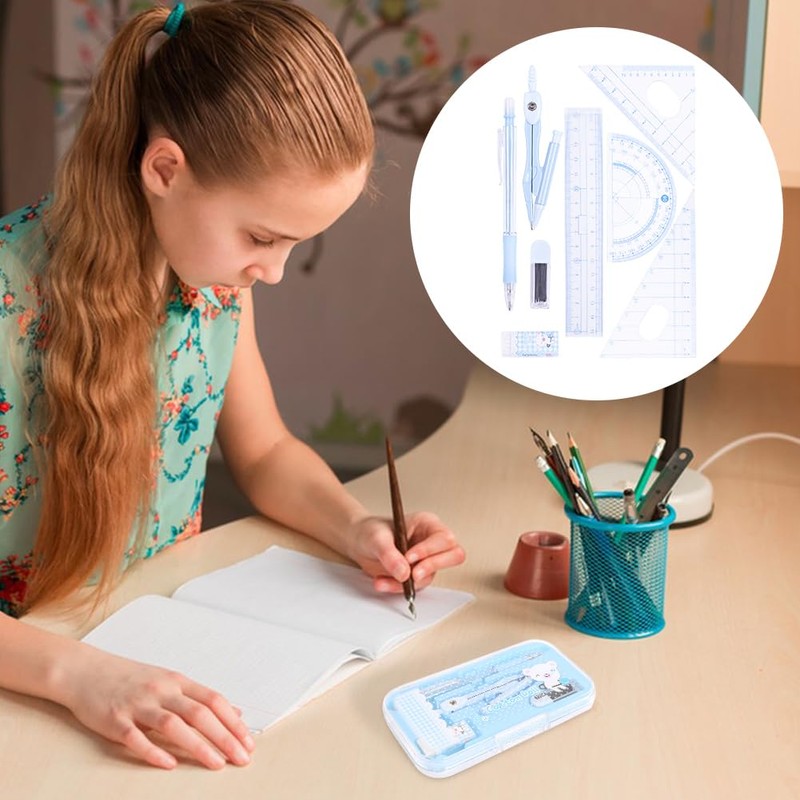 8 Pcs Math Geometry Set,Compass Protractors Square Set Math Geometry