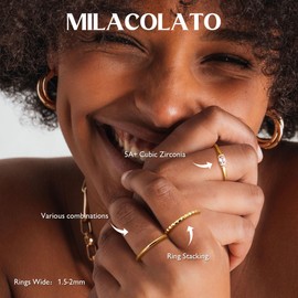 MILACOLATO 4Pcs Gold/Silver Rings for Women 18K Gold Plated Rings Set Cubic Zirconia Finger Thumb Band Rings Tarnish Free Gold Engagement Wedding Rings Stacking Rings Gold Jewellery-N 1/2G