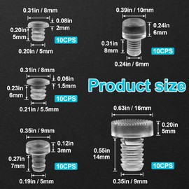 SmallCat 50 PCS Cabinet Door Bumper with Stem, Clear Rubber Grippers Conical Shaped, Glass Table Top Anti Slip Pads 5 Sizes
