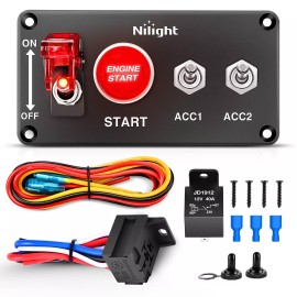 Nilight Ignition Switch Panel 12V 4 in 1 Rocker Switch with Engine Push Button