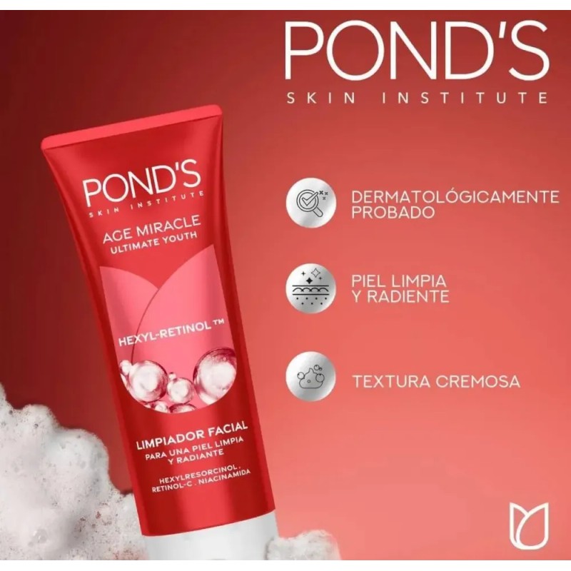 Pond's Age Miracle Limpiador Facial en Espuma con Hexyl-Retinol, 100g