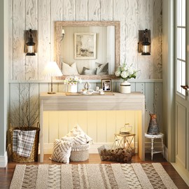 TIQLAB Console Table, Entryway Table with LED Light, 44 Inches Sofa Table, Entryway Hall Table for Living Room, Bedroom, Light Walnut