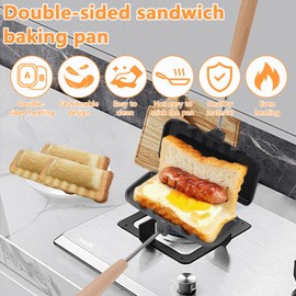 Qivine Hot Sandwich Maker, 4w1h Sandwich Maker Double Sided Pie Iron Non-Stick Cast Iron Sandwich Maker Panini Press Pan With Removable Handles For Breakfast Pancakes, Toast, Omelets (Type A)