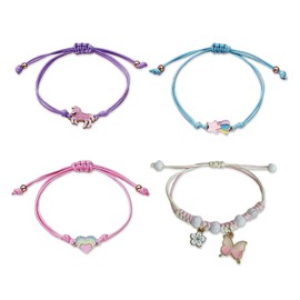 MEMOFYND 4 Pieces Colorful Bracelets for Kids, Cartoon Animal Bracelets, Cute Friendship Bracelets, Adjustable Braided Bracelets, Suitable for Birthday Holiday Gifts, Metal